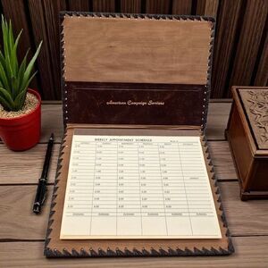 Handmade Vintage Italian Embossed Leather Portfolio Weekly Appointment Notebook